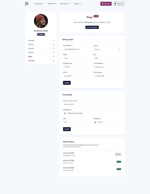 Billing page preview