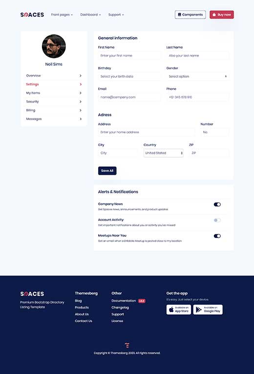 Settings page preview